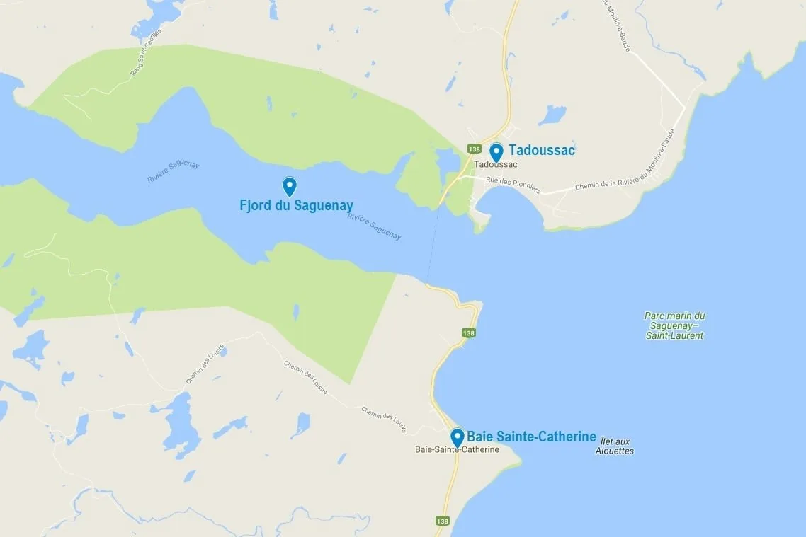 Carte de Tadoussac, Baie Sainte Catherine et le fjord de Saguenay