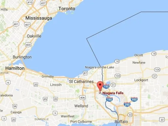 Carte avec Niagara Falls positionné