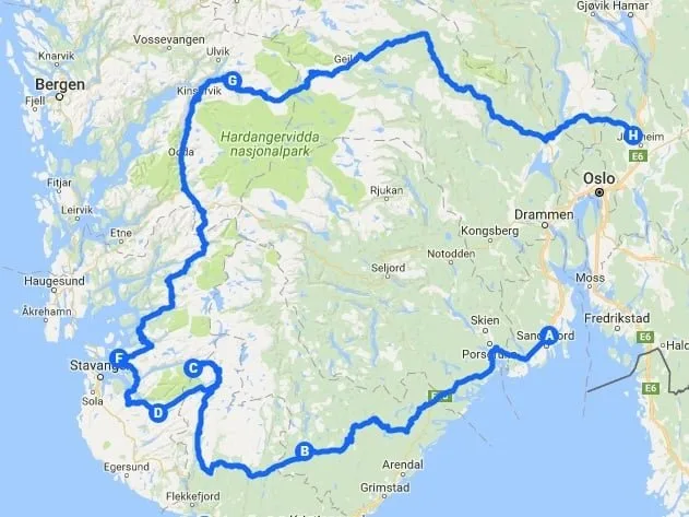 Itinéraire de mon roadtrip en Norvège