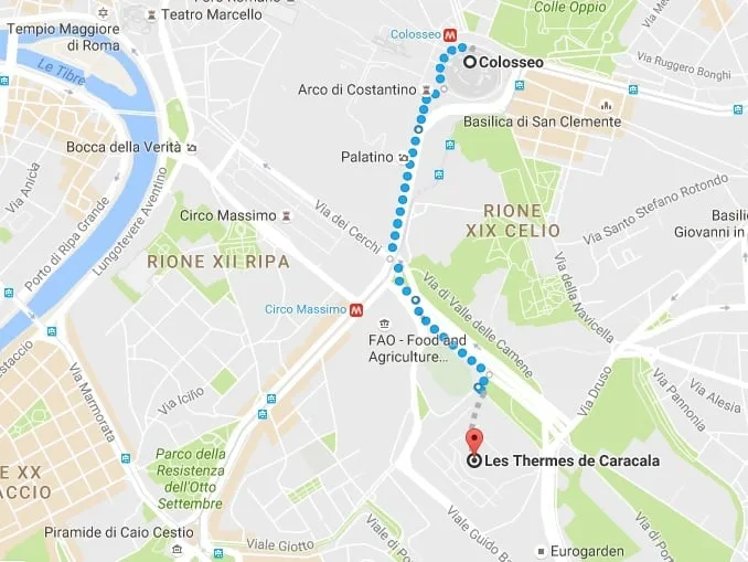 Carte accès aux thermes de Caracalla