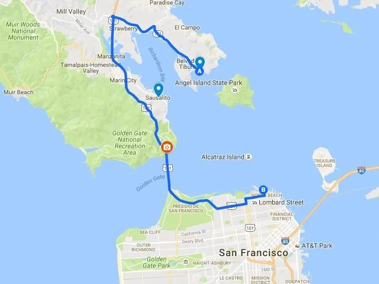 Itinéraire de circuit vélo à San Francisco