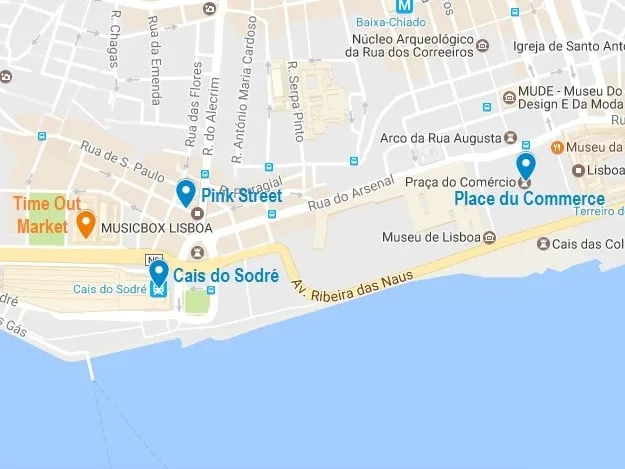 Plan d'accès au Time Out Market de Lisbonne