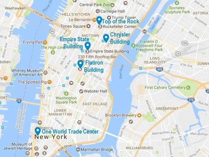 Carte de mes 5 gratte-ciel incontournables à New York