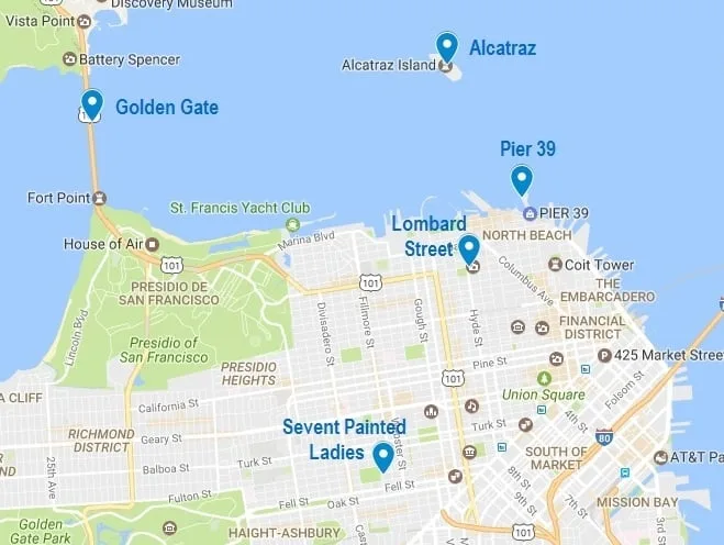 Carte de mes 5 incontournables à San Francisco