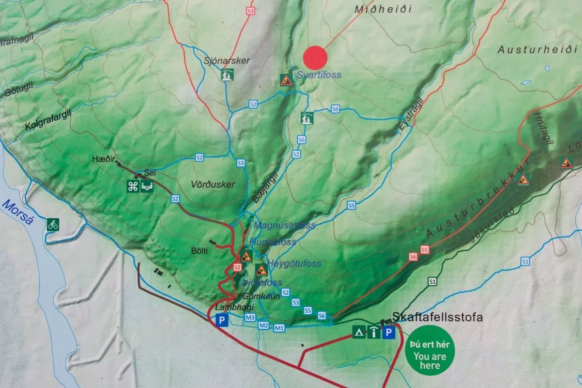 Le plan du parc national de Skaftafell en Islande