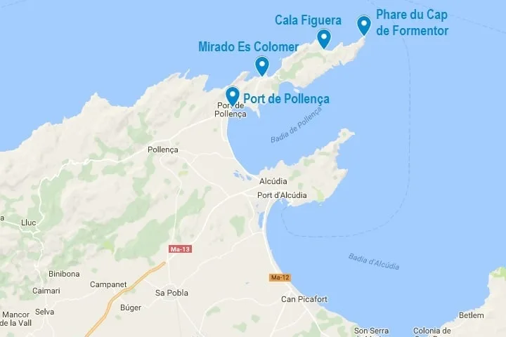 Carte du Cap de Formentor et des lieux évoqués dans cet article