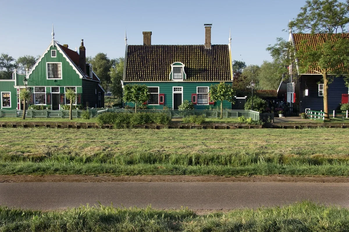 Maisons vertes avec jardins et pelouse
