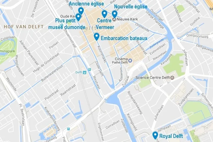 Carte de Delft des endroits cités dans cet article