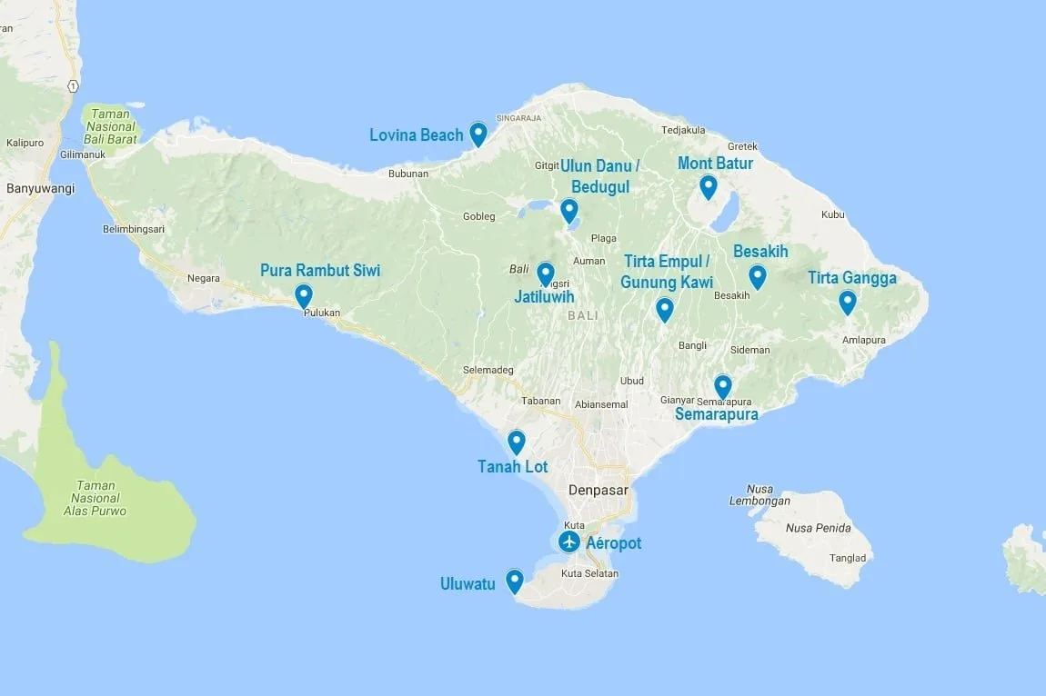 Points d'intérêts de mon carnet de voyage à Bali