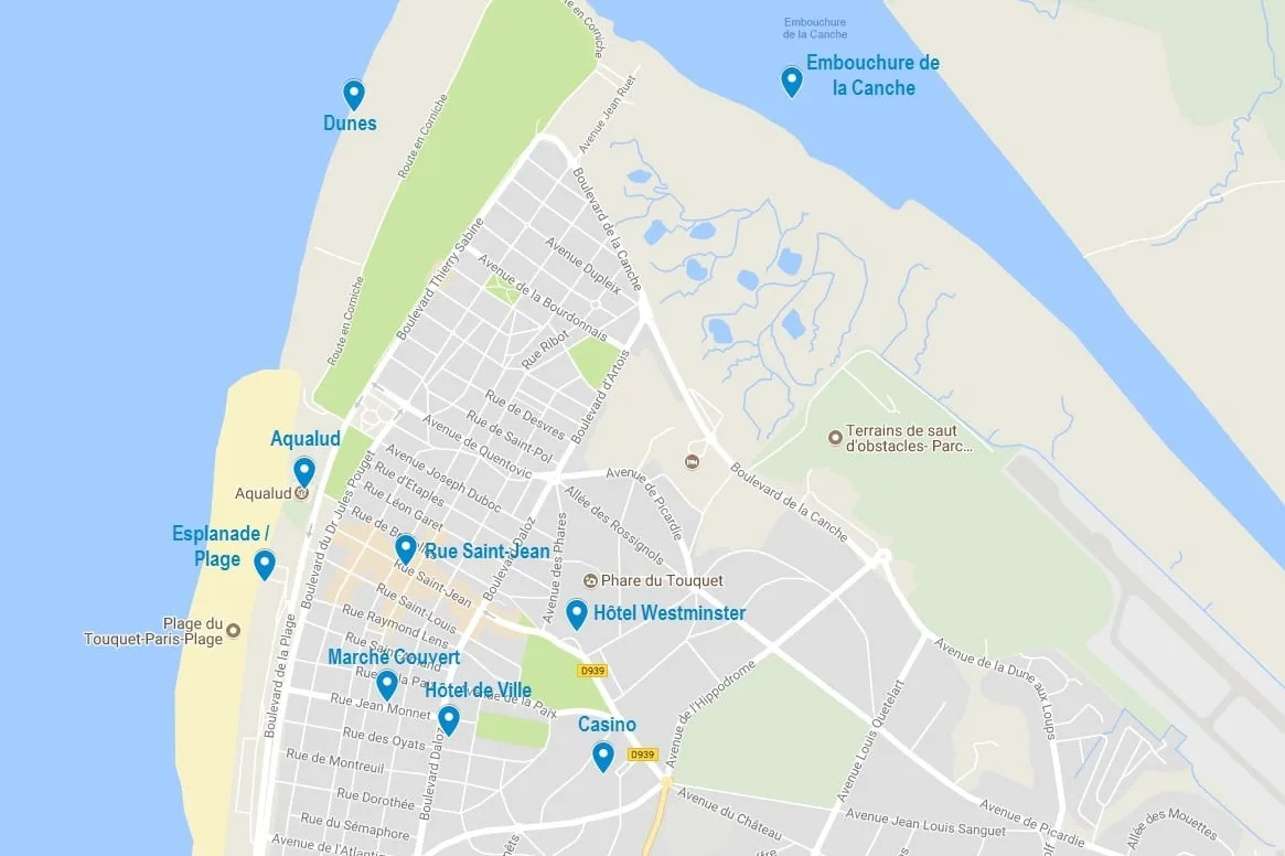 Carte du Touquet avec points d'intérêt