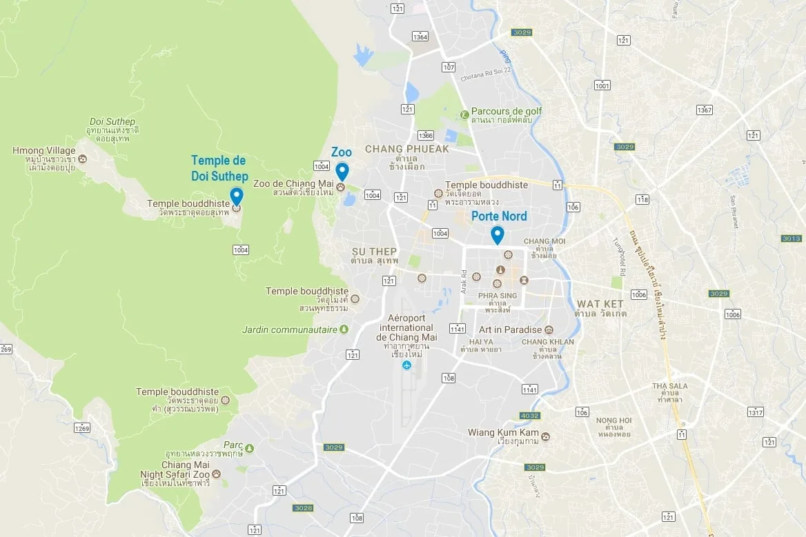 Carte de Doi Suthep près de Chiang Mai