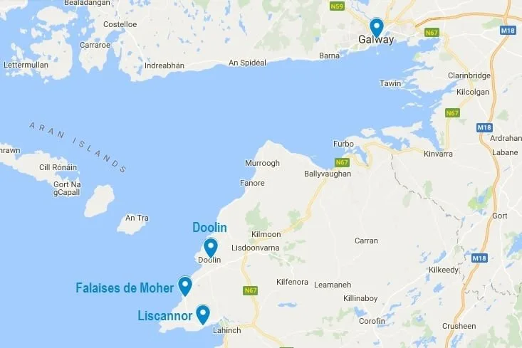 Carte situant les falaises de Moher en Irlande
