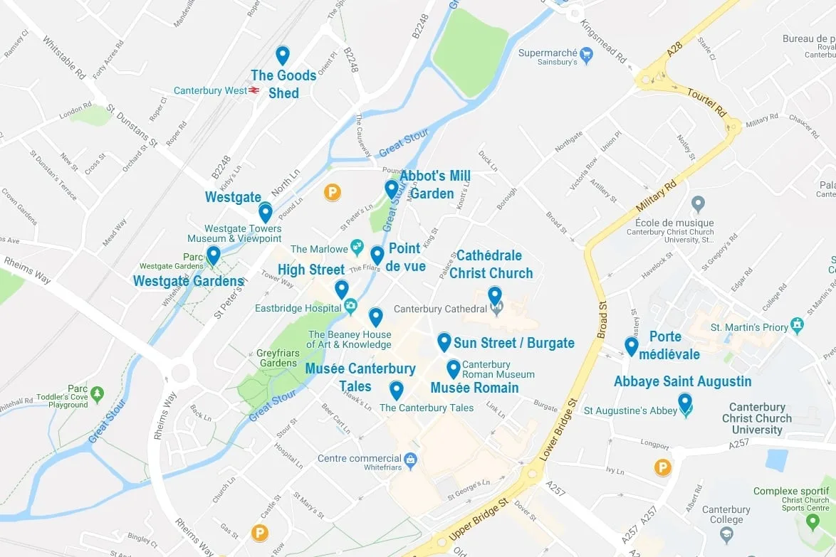 Carte de points d'intérêt de Canterbury