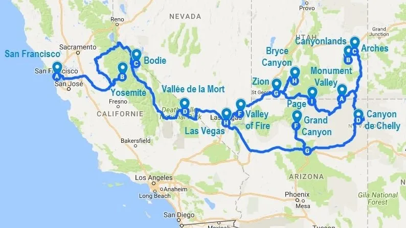 Mon itinéraire de road trip dans l'ouest américain