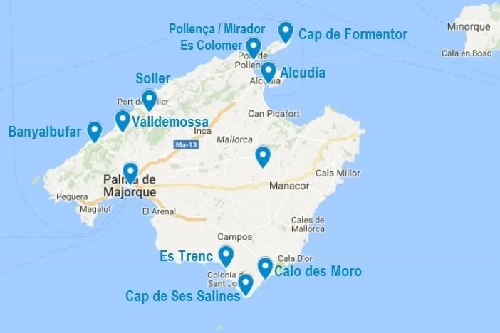 Les points d'intérêt mentionnés dans ce carnet de voyage à Majorque