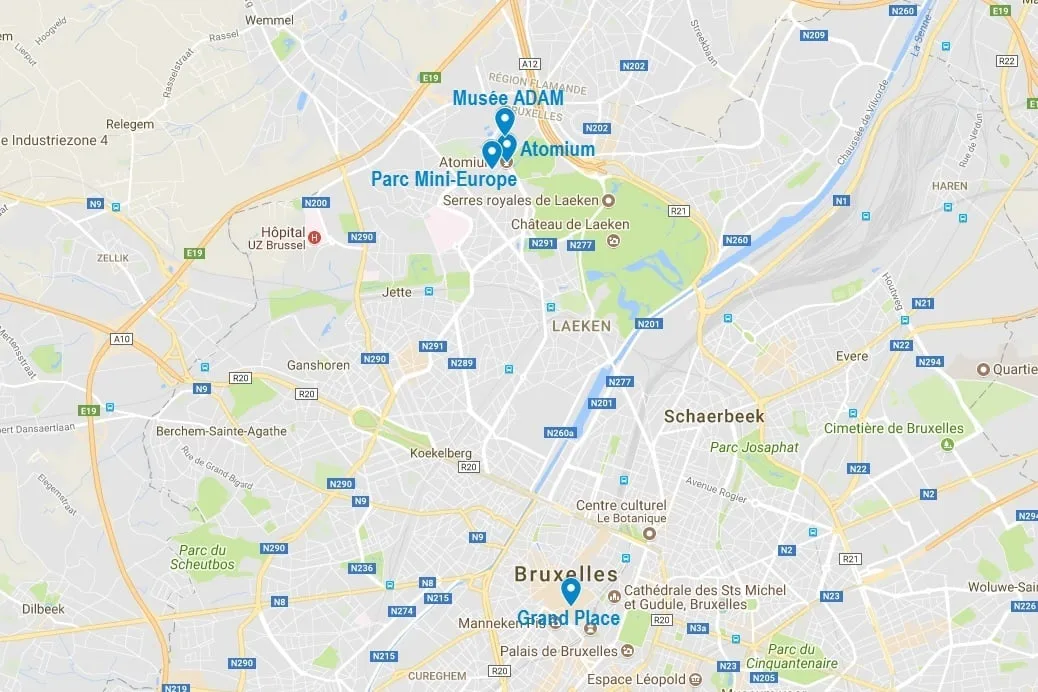 Plan de Bruxelles avec l'Atomium