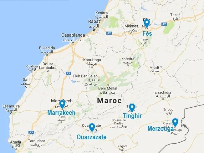Situation de Merzouga sur la carte du Maroc