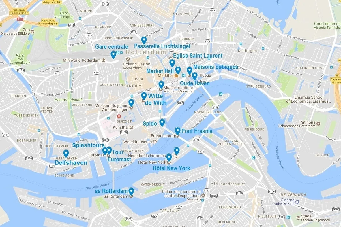 Carte des points d'intérêt pour visiter Rotterdam