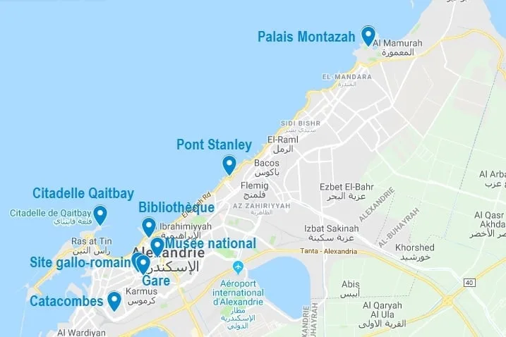 Carte de points d'intérêt à Alexandrie