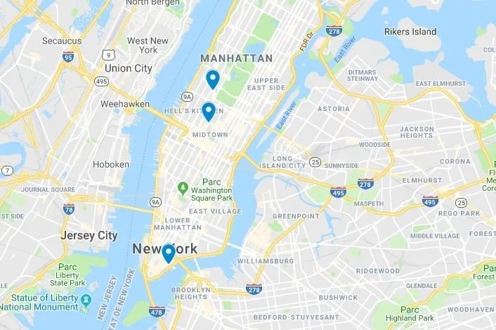 Carte de l'emplacement des boutiques TKTS à New York