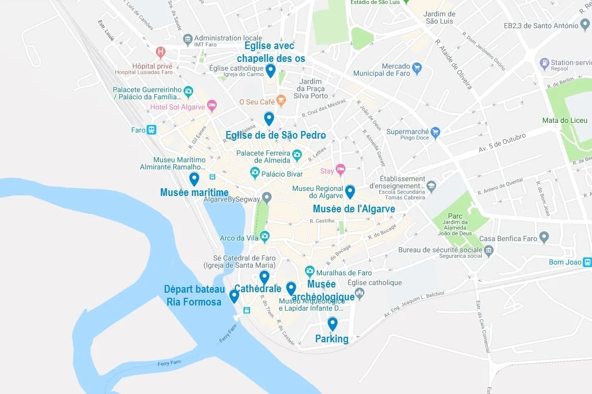 Carte des points d'intérêt à Faro