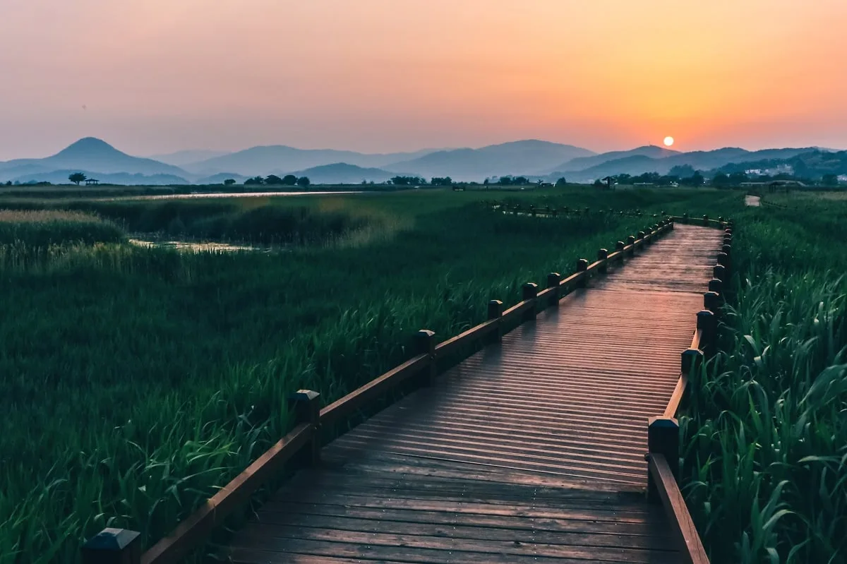 Coucher de soleil dans la baie de Suncheon