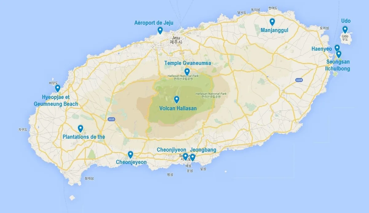 Carte de points d'intérêt de Jeju