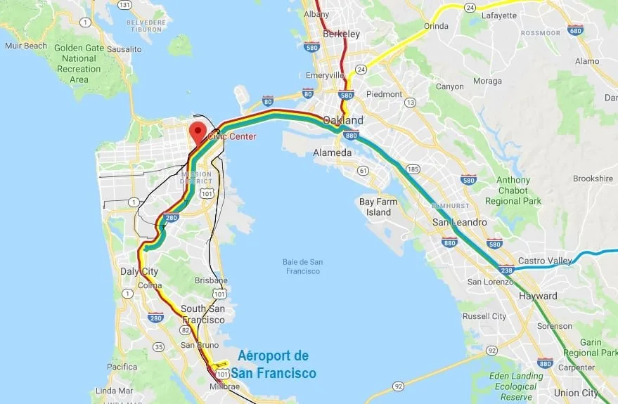 Carte des lignes de métro de San Francisco
