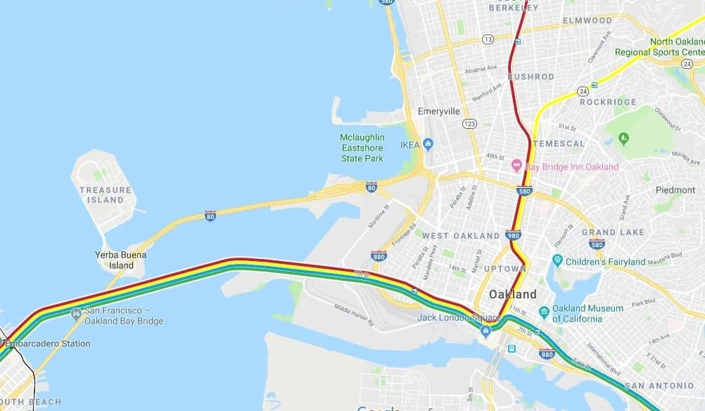 Lignes de métro menant à Oakland depuis San Francisco