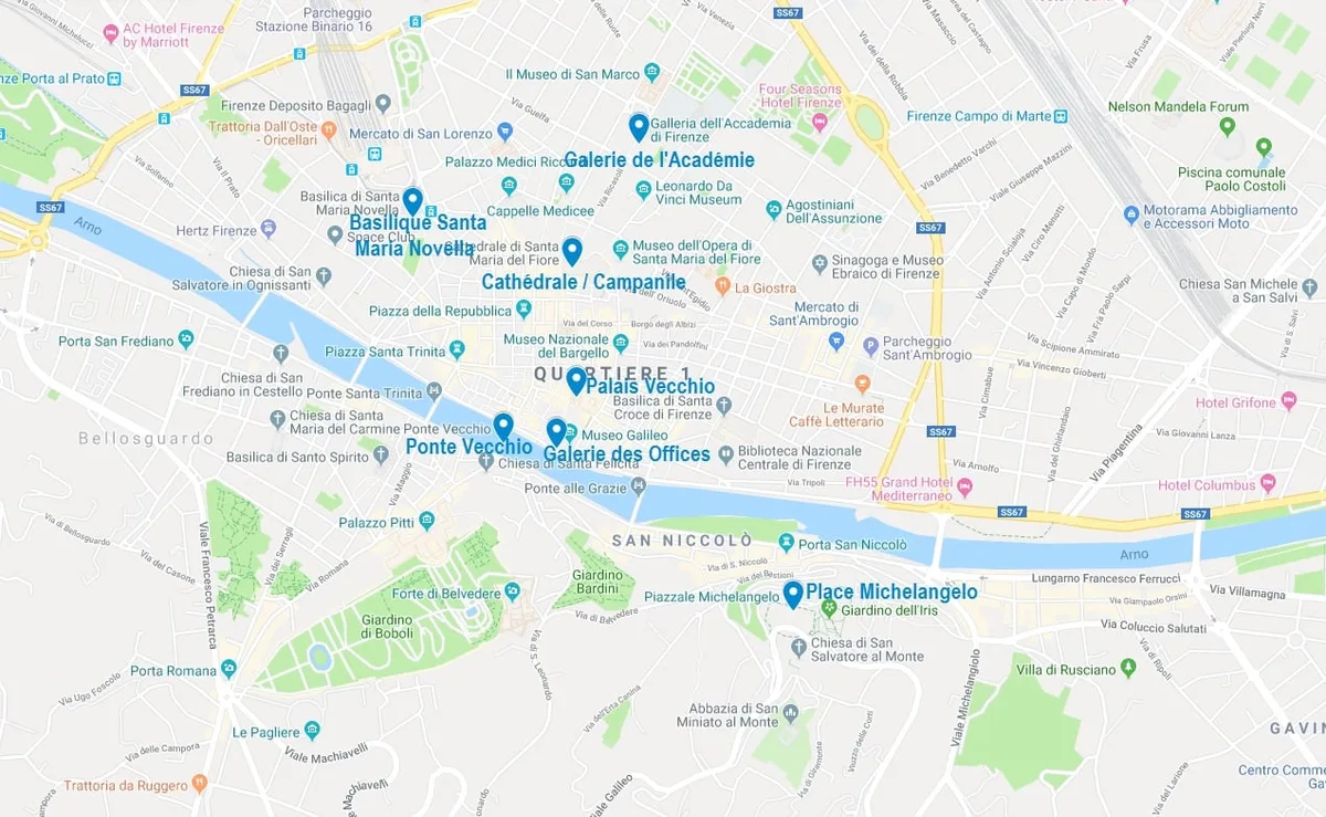 Carte de points d'intérêt à Florence