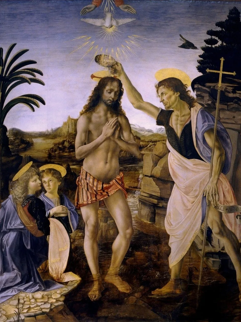 Peinture du baptême du Christ dans la galerie des Offices à Florence