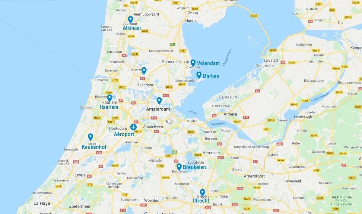 Carte de points d'intérêt à Amsterdam et ses alentours