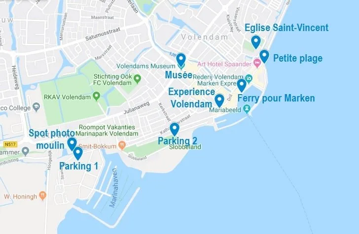 Carte de points d'intérêt pour visiter Volendam