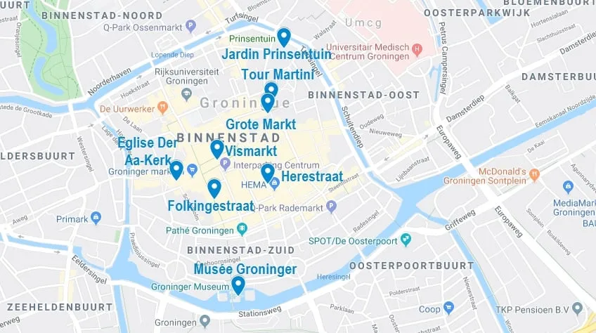 Carte de points d'intérêt à visiter à Groningen