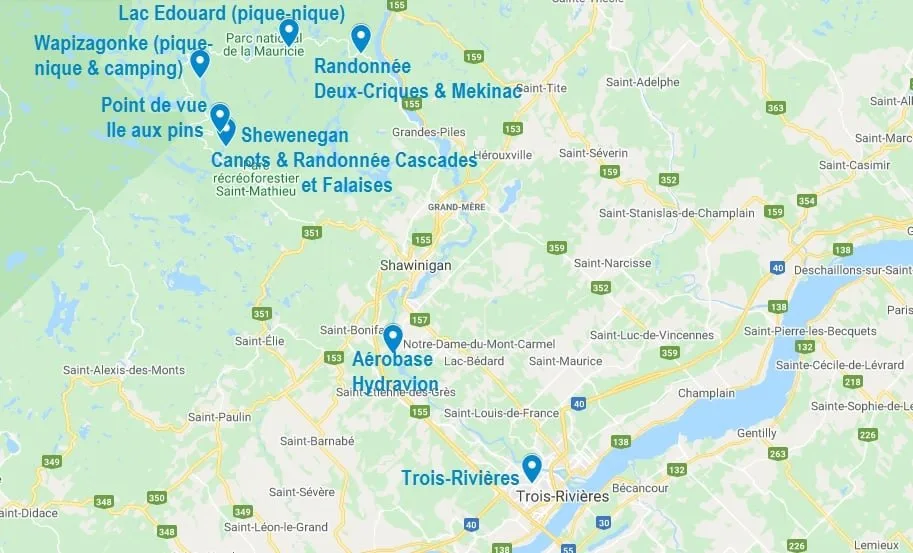 Carte de points d'intérêt au parc de la Mauricie