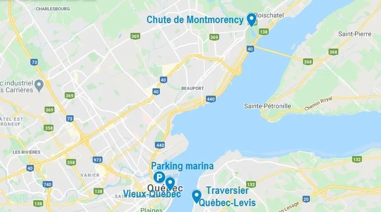 Carte de Québec et ses alentours