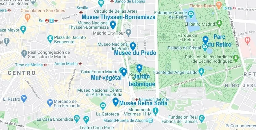 Points d'intérêt autour du Musée du Prado de Madrid