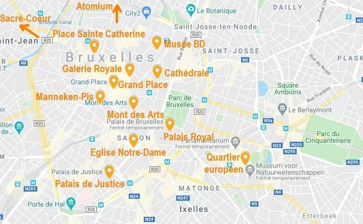 Carte de points d'intérêt de Bruxelles