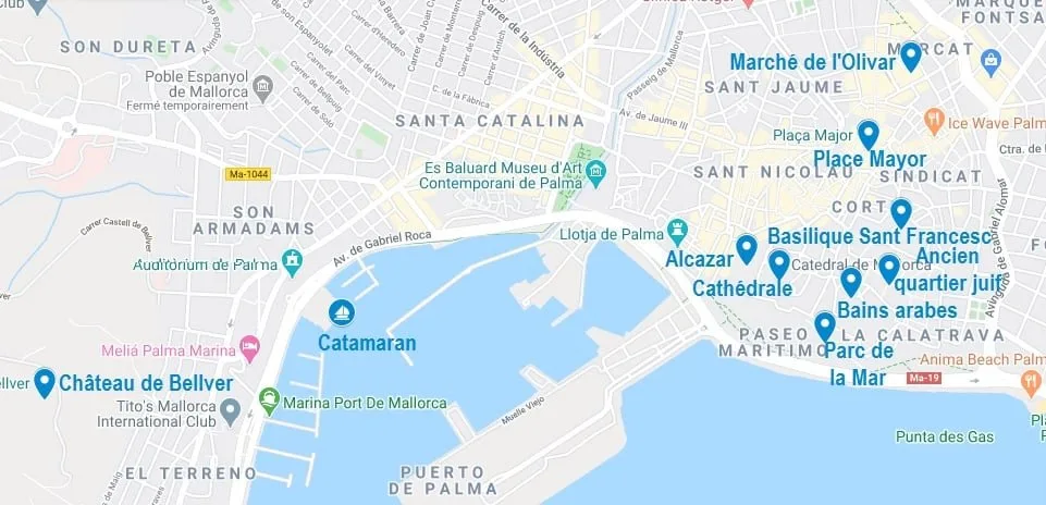Carte de points d'intérêt à visiter à Palma de Majorque