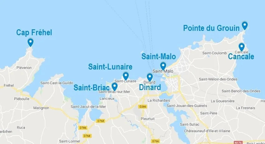 Carte de lieux où dormir sur la Côte d'Emeraude