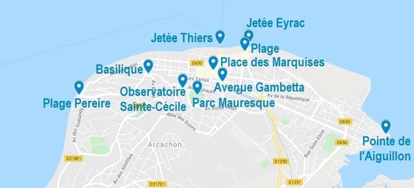 Carte de points d'intérêt à Arcachon
