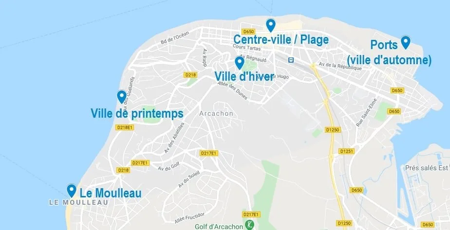 Quartiers pour cibler un Airbnb à Arcachon