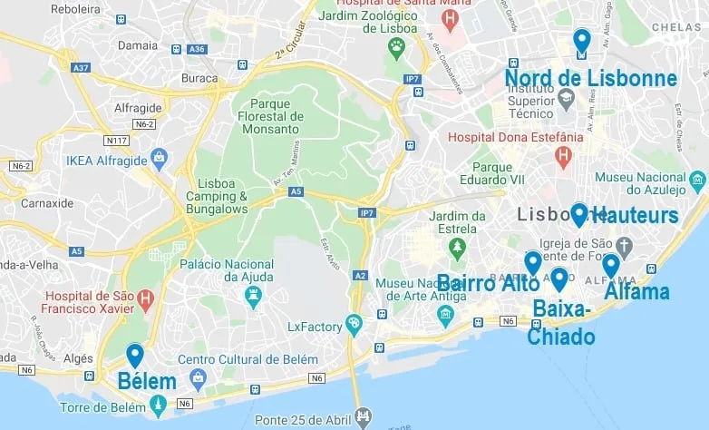 Principaux quartiers pour choisir un Airbnb à Lisbonne