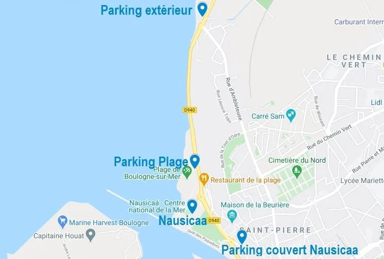 Carte de parkings pour visiter Nausicaa