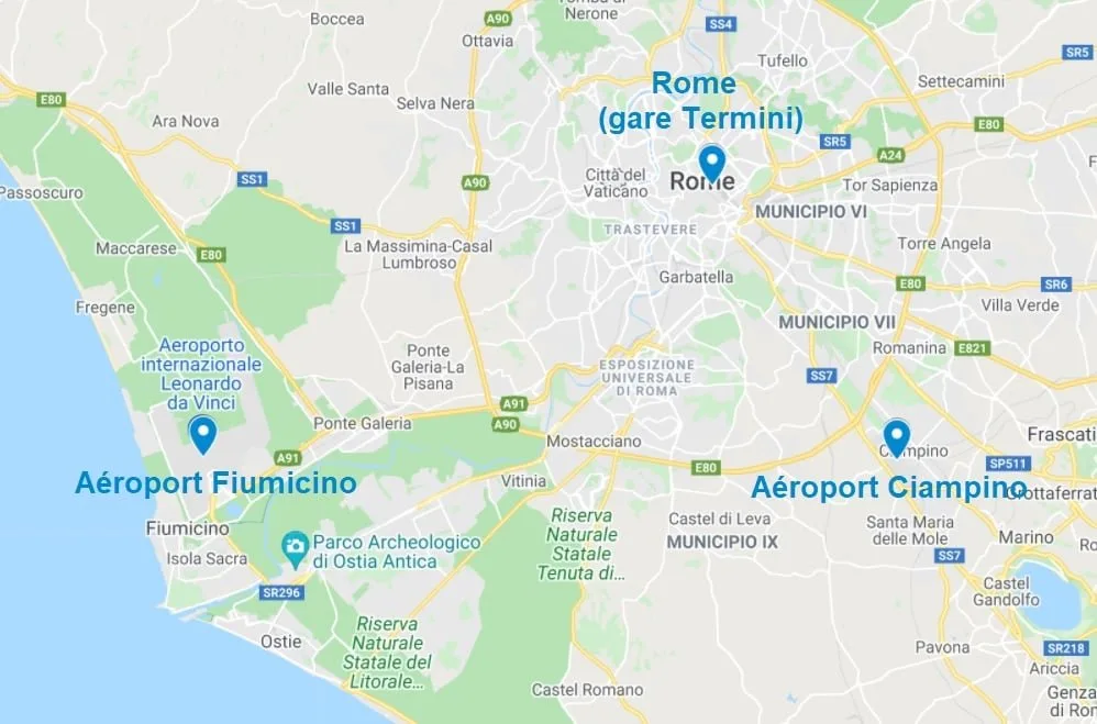 Carte des aéroports à Rome