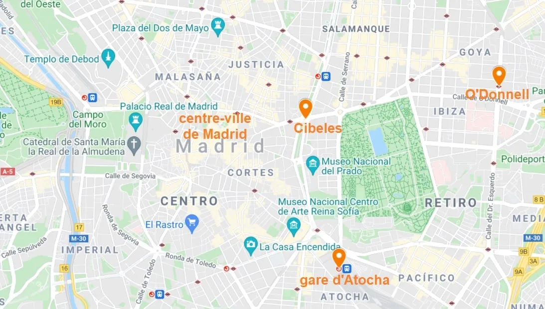 Arrêts de la navette qui relie l'aéroport de Madrid au centre-ville