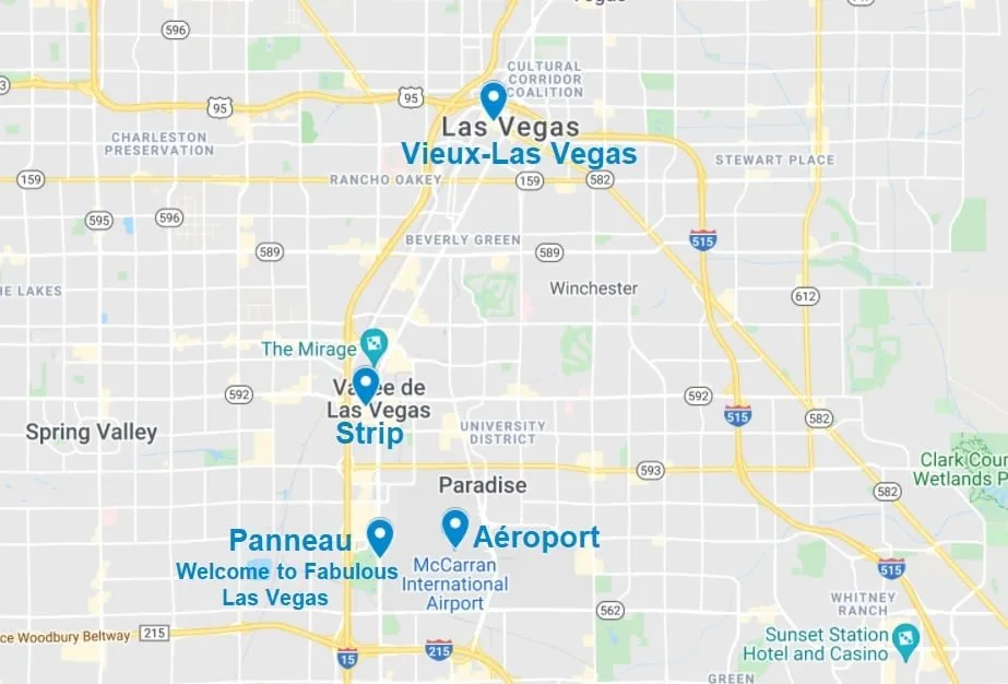Carte de points d'intérêt pour visiter Las Vegas
