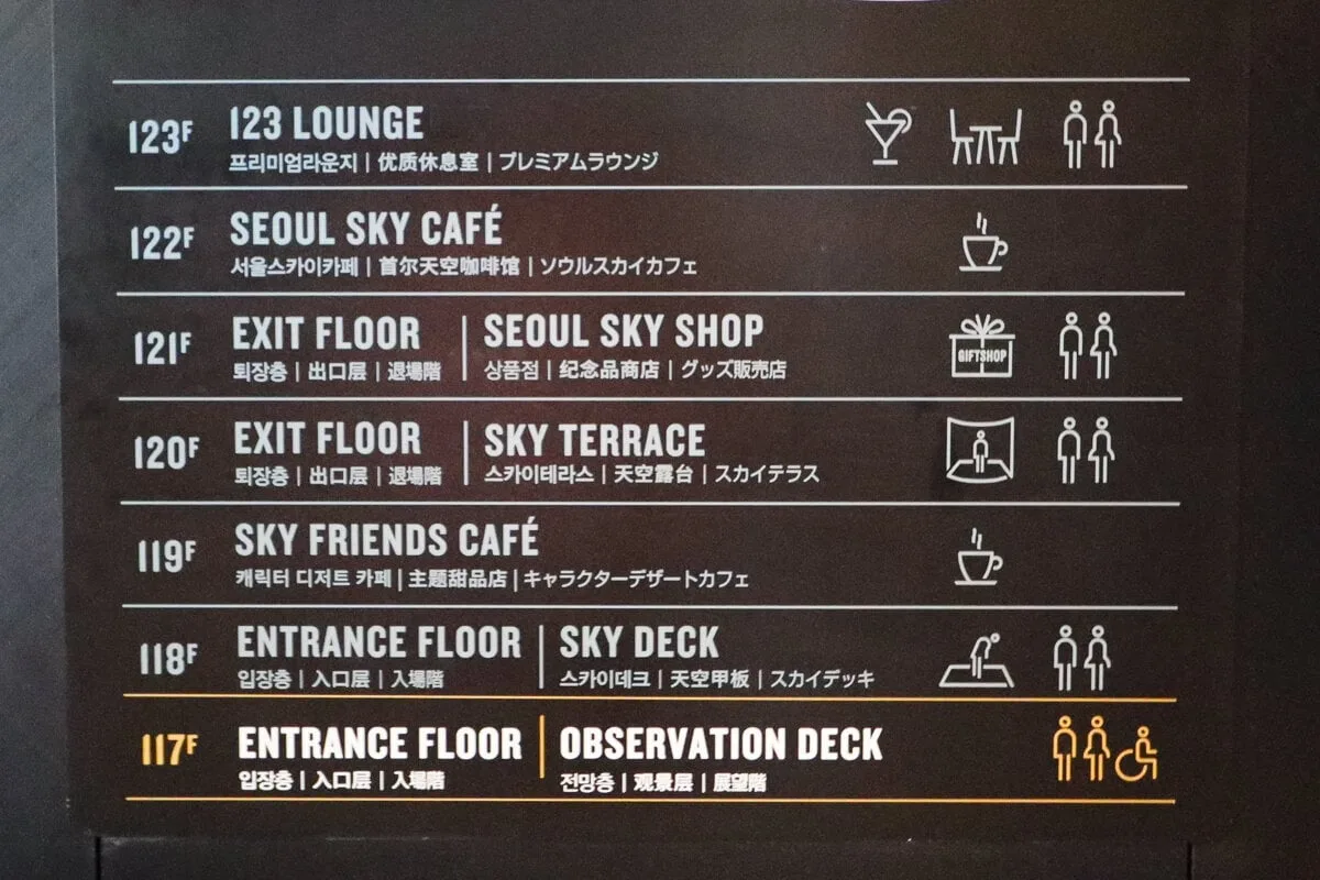 Panneaux dans la tour de la Lotte Tower de Seoul