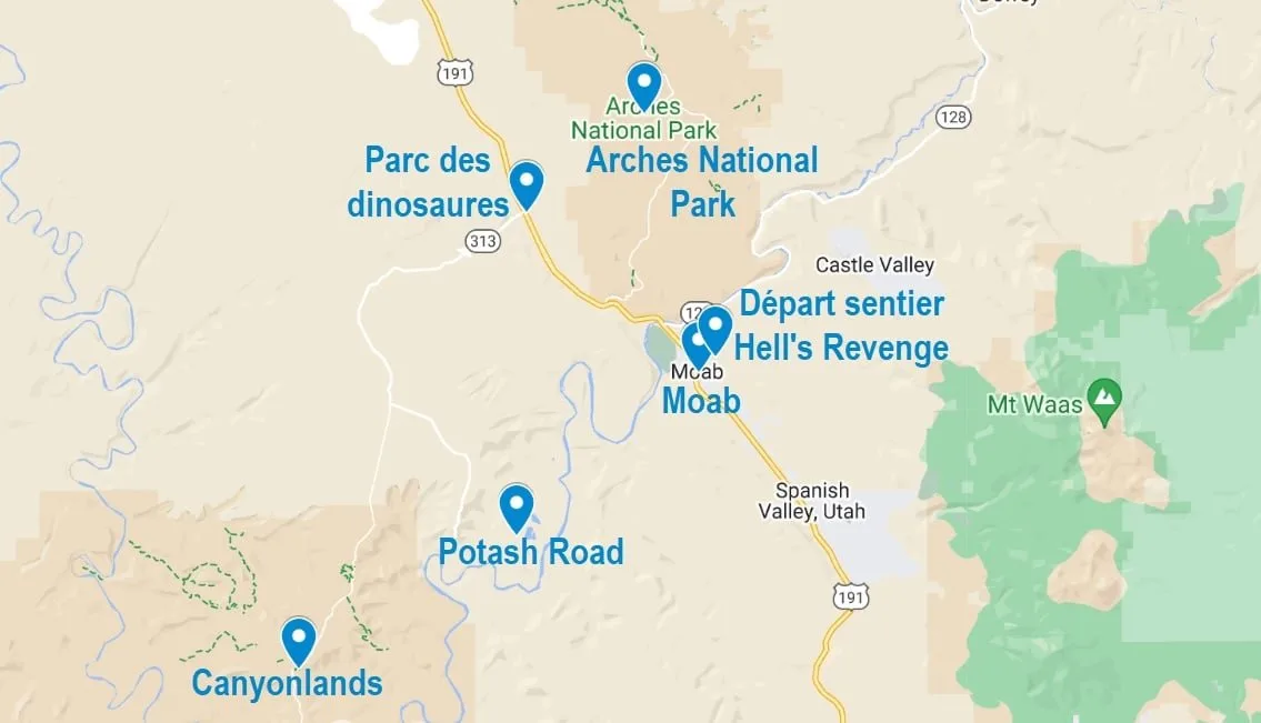 Carte de points d'intérêt à faire à Moab
