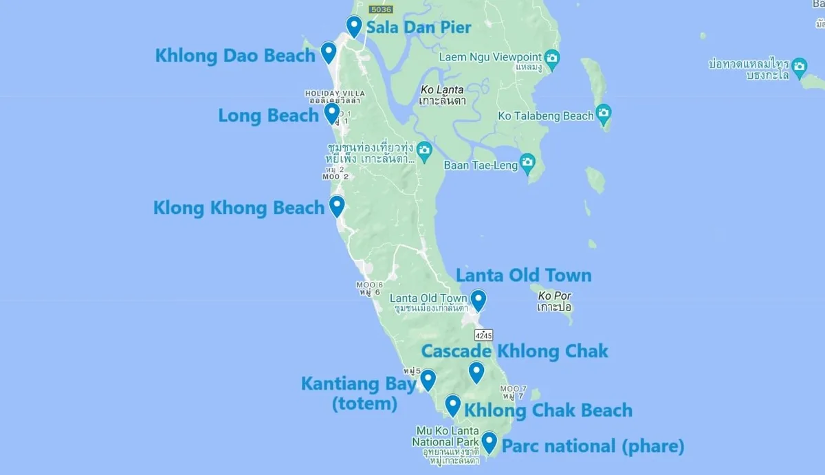 Carte de points d'intérêt à faire à Koh Lanta